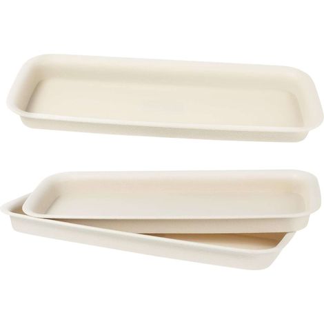 Soucoupes rectangulaires blanches pour pots de fleurs, 34 x 14 cm, lot de 3