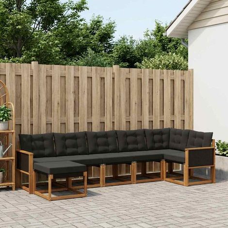 vidaXL Outdoor-Sofagarnitur mit Kissen 7 pcs Natürlich und Schwarz (1/5)