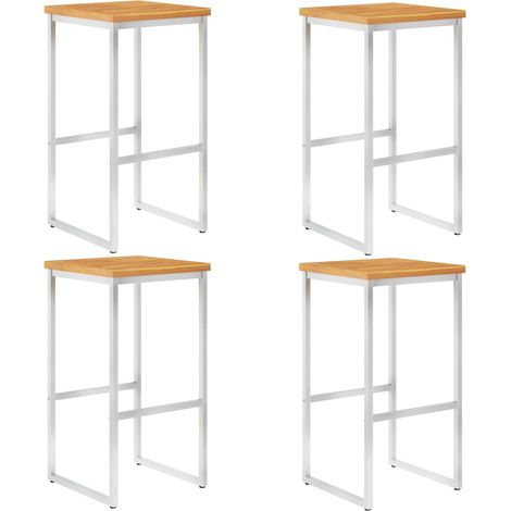vidaXL Sgabelli da Bar 4 pz in Legno Massello di Acacia e Acciaio Inox (1/5)