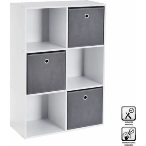 Bibliothèque étagère meuble de rangement coloris blanc-gris - Longueur 60 x Profondeur 28 x Hauteur 89 cm (1/3)