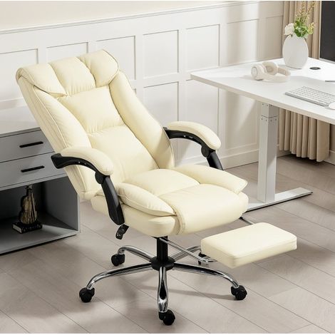 Fauteuil de bureau ergonomique inclinable beige OKMYHOME (1/4)