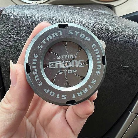 Cache-bouton de démarrage/arrêt moteur pour voiture et moto, capuchon de protection rotatif à lame pour interrupteur d'allumage, autocollant pour garniture intérieure, ABS gris (1/5)