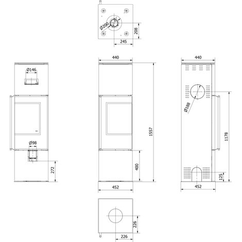 Freistehender Ofen KRATKI REN M Rechts 7kW Ø150 Schwarz Set (1/5)