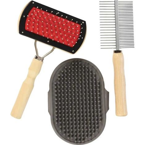 3 Brosses pour Animaux avec Poignées Bois d'Érable Naturel