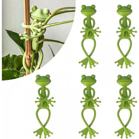 Support pour plante grimpante verte avec 5 grenouilles décoratives comme animaux de compagnie. (1/5)