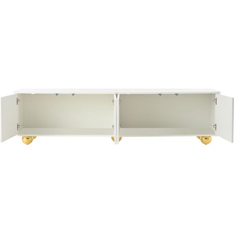 Meuble TV 180x40x45 cm en forme de nuage avec 2 placards blanc chaud pour téléviseur 75 pouces, charge jusqu'à 60 kg (1/5)