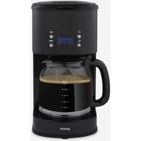 Machine a Cafe - Cafetiere Electrique programmable - HKoeNIG - MG32 - 1,5 L (12 tasses) - 1000 W - Ecran LCD - Maintien au chaud - Noir et acier inoxydable (1/5)