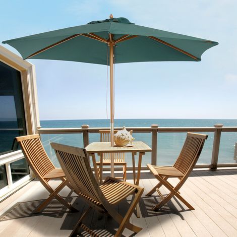 Parasol bois Ø250x230cm extérieur système poulies 6 tiges, verte