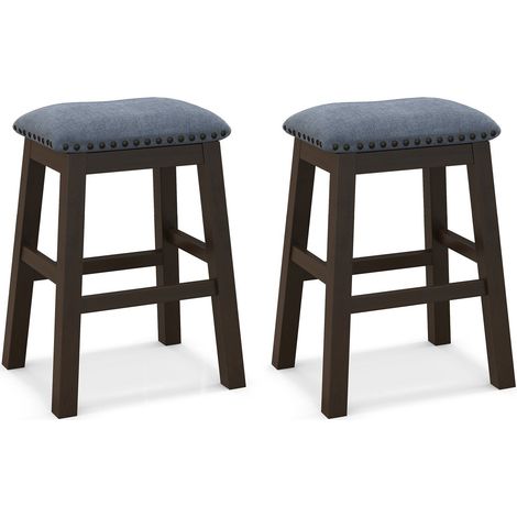 Set of 2 Bar Stools Saddle Padded Seat Stool Counter Height Stools W/ Wood Legs (1/5)