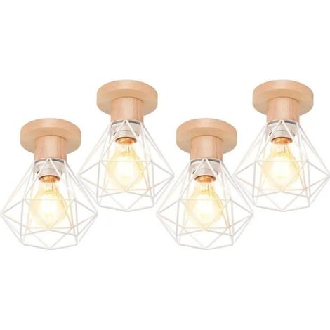 U-Do Plafonnier Cage en Fer Bois E27 4PCS Blanc (1/4)