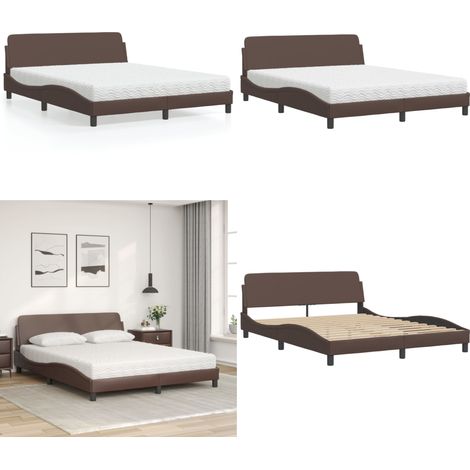 Lit avec matelas Dover marron 160x200 cm similicuir - Matelas en mousse - Lit avec matelas (1/5)