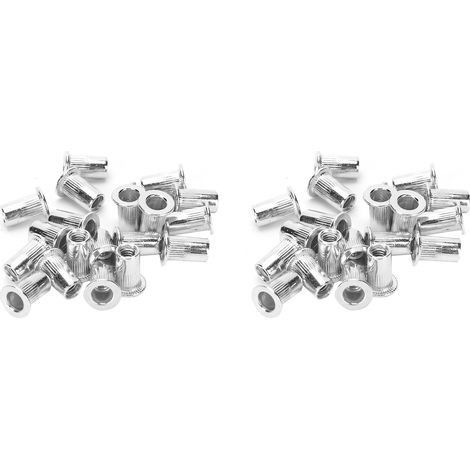 Lot de 2 inserts filetés à riveter M4x20, écrous creux à tête ouverte, kit de fixation industrielle en acier. (1/5)