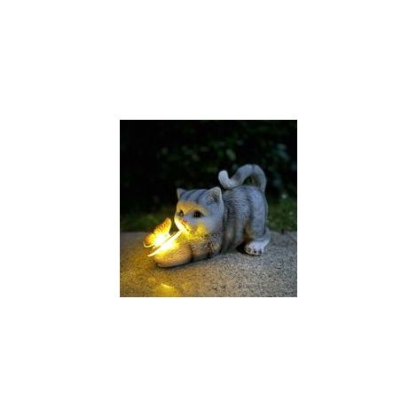 Figurine de chat décorative pour jardin, Layout Chat mignon Papillon Ornements en résine Lampes solaires (1/5)