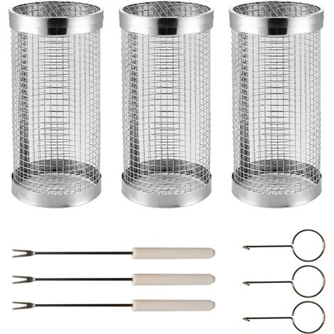 Panier À Griller - Acier Inoxydable 20 x 99 cm - Pour Barbecue Extérieur - Cylindrique Rotatif - 3 Pièces (1/5)