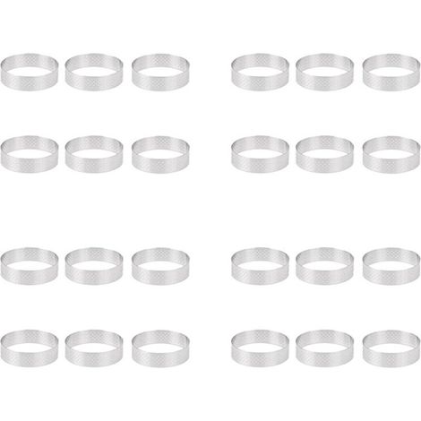 24 moldes circulares de acero inoxidable de 6 cm para tartaletas, resistentes al calor y perforados, ideales para pasteles y mousses. (1/3)