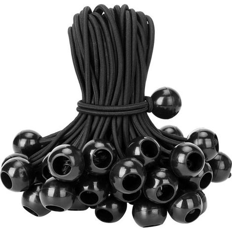 Confezione da 50 cordini elastici con estremità a sfera, fascette elastiche di fissaggio per teloni, tende da campeggio, gazebo, striscioni, tende per feste, fermatende. (1/5)