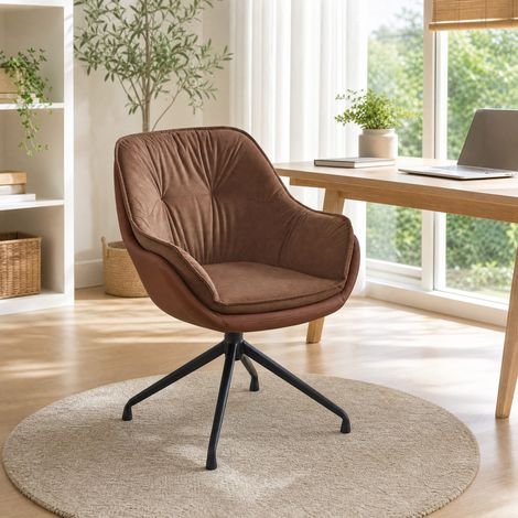 Sedia da ufficio girevole 67,5x66x80 cm in pelle sintetica marrone, moderna per soggiorno FloraGrace (1/5)