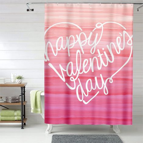 Rideau de douche motif amour cœurs dessin, polyester salle de bain, 150x180 cm (1/5)