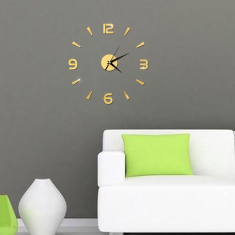 Wanduhr-Aufkleber, 1 mm Acryl-Spiegel, Uhrendekoration zum Selbermachen, moderne Wanddekoration für Zuhause, Büro oder Zimmer (Gold) (1/5)