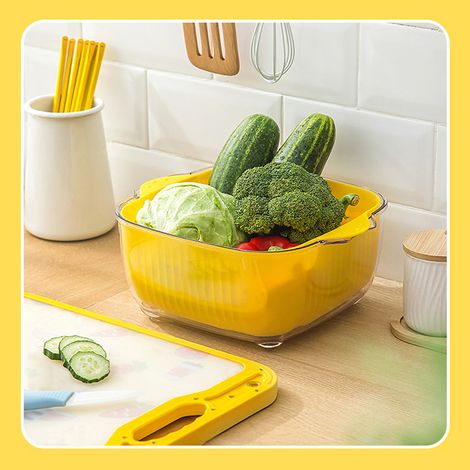 Égouttoir double couche avec joli petit canard jaune, passoire épaisse et sécurisée amovible pour la cuisine, grand format. (1/5)