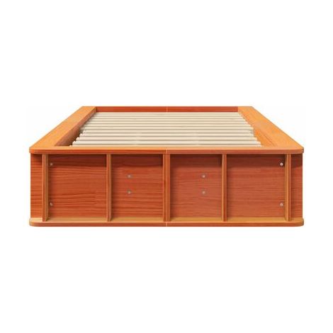 Cadre de lit en pin massif, finition cire brune, 75 × 190 cm, pin massif durable, meuble de chambre, design contemporain, montage facile (1/5)