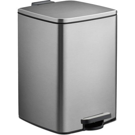 Relaxdays Kitchen Pedal Bin, 20 Litres, Removable Inner Bucket, with Rubbish Bag Liners, Waste Disposal, Iron, Silver