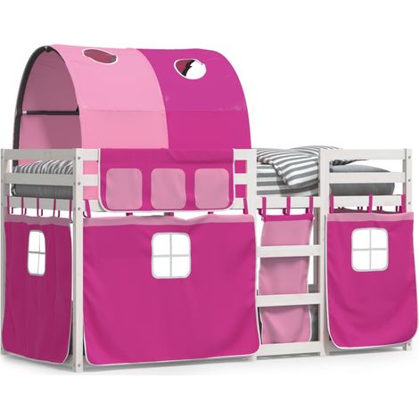 Lit superposé avec rideaux rose 80x200 cm bois pin massif CFW51693 (1/5)