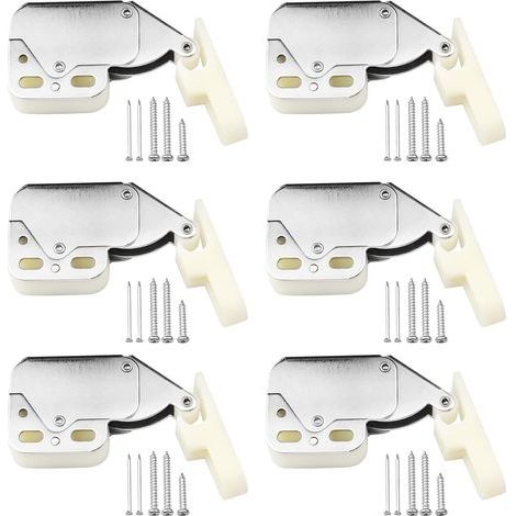 6 piezas de pestillo táctil mini automático con resorte y tornillo para abrir puertas de armarios mediante presión. (1/5)