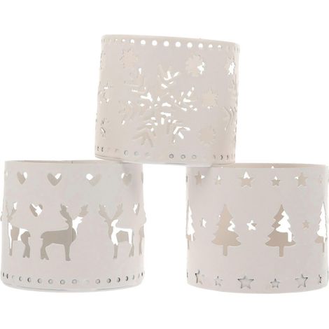 3er-Set hohle Weihnachtskerzenhalter für Zuhause, Hochzeit, Party, Schreibtisch-6X6X5CM-White (1/3)