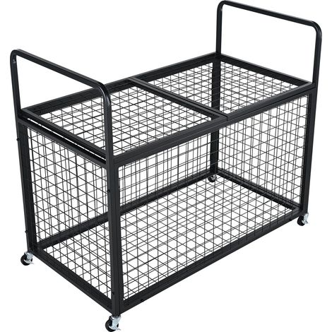 Chariot rangement balles sport, cage basket verrouillable doubles couvercles, organisateur équipement, rack acier garage (1/5)