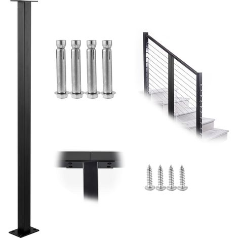 Mophorn Cable Railing Post, 36" x 1.5" x 1.5" Steel Level Deck Railing Post Without Holes, SUS304 Stainless Steel Cable Rail Post, Stair Handrail Post for DIY, 1-Pack, Black