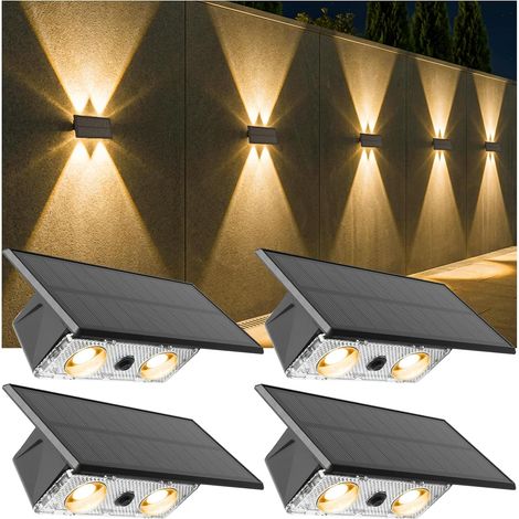 Solaire extérieur Up and Down, Lampes solaires murales extérieures 4 LEDs, Lumière chaude/neutre/froide, Projecteur solaire étanche IP65 pour jardin, balcon, terrasse, escali,4 pièces [Classe énergéti (1/5)