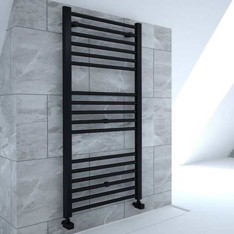 1400mm x 600mm Straight Heated Towel Rail Ladder Radiator - Matt Black (1/3)