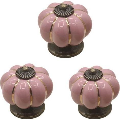Lot De 3 Coloré Halloween 40x40mm(Diamètre x Hauteur) Citrouille En Céramique Armoire Armoire Porte Boutons Commode Tiroir Tire Meubles Armoire Cuisine Poignées Vintage Cuivre Matériel Avec Vis(Rose) (1/5)