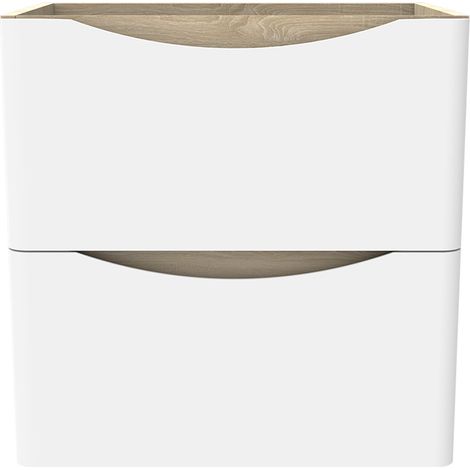 Acazanble Bathroom Vanity Unit Base Cabinet Cupboard Cloakroom Storage Furniture, Soft Close Drawers, Wall Hung, White and Oak, 49.5x34.5x50cm