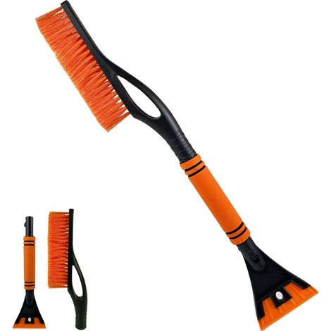 Car ice scraper with snow brush, ergonomic windshield scraper, removable, non-slip soft grip, durable snow scraper, quick and stable, winter accessory for cars (orange) (1/5)