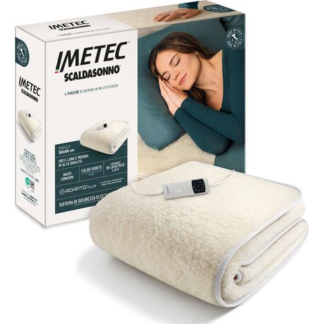 Imetec Scaldasonno Adapto Plus 100 Lana e Merino, Singolo 80x150 cm, Caldo Subito, Tecnologia Brevettata Adapto Plus, Sistema Sicurezza ElectroBlock, Bassi consumi, 6 Temperature, Autospegnimento 1, 3