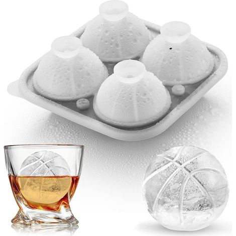 Moules à glaçons sphériques en silicone en forme de ballon de basket, 5,6 cm (2,2 pouces), pour décorer vos verres de whisky, cocktails et bourbon. Idéal pour les jours de match. (1/5)