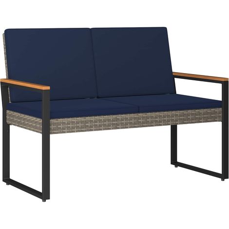 Outdoor Bench Grey and Navy Blue 107 x 61 x 80 cm Poly Rattan vidaXL