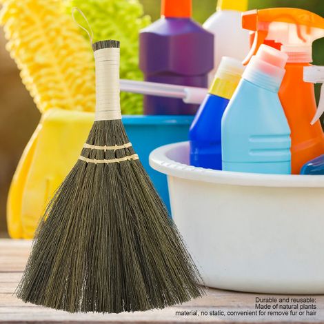 Balai artisanal en paille tressée pour sol, petit balai de ménage à main, brosse douce pour nettoyage et poussière, fait main. (1/5)