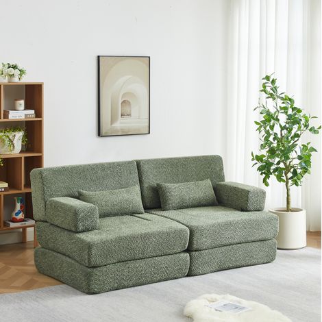 Canapé-lit modulable vert en tissu chenille convertible, gain de place au quotidien - CHICFURN (1/5)