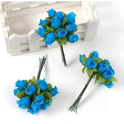 Lot de 12 mini roses artificielles en soie, idéales pour la décoration intérieure, les mariages, les couronnes et les cadeaux.36 pièces bleues (1/5)