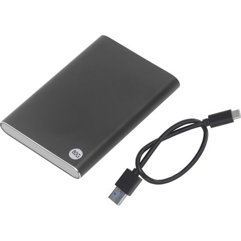 Externes Gehäuse für 2,5-Zoll-USB-Typ-C-3.1-Festplatten, ultraschlank, 10 Gbit/s, tragbar für PC und Laptop, Schwarz, 80 GB