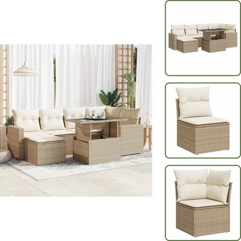 7-tlg. Garten-Sofagarnitur mit Kissen Beige Poly Rattan - Gartensofa Set - Garten Sofa Set - Outdoor Sofa Set - Garten Sofagarnitur (1/5)