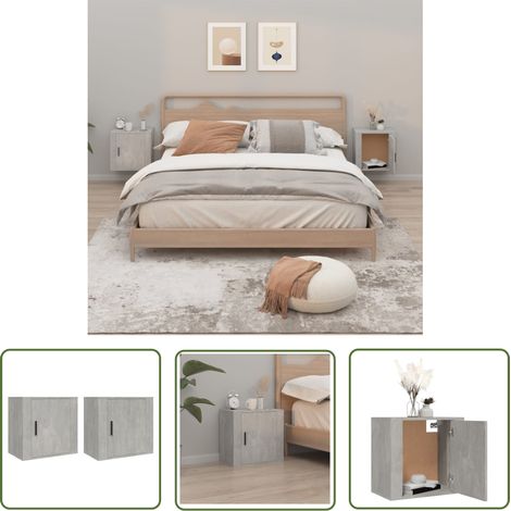 The Living Store Wand-Nachttische 2 Stk. Betongrau 50x30x47 cm - Wand-Nachttisch - Beton Grau - Wohnzimmerdeko - Nachtschränkchen - Möbel Online Kaufen (1/5)