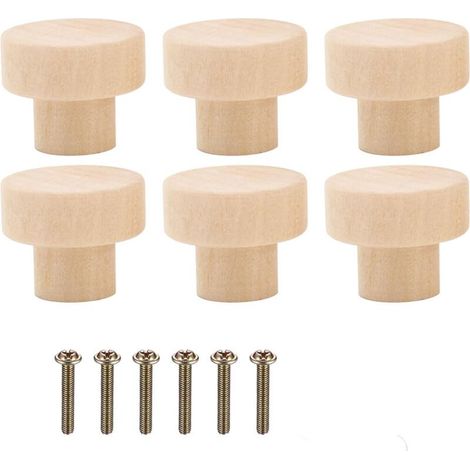 Poignée Meuble Bois 6 Pièces, Bouton de Meuble 30 x 25 mm Ronde en Boutons de Porte pour Cuisine Bouton Tiroir avec Vis pour Placards Boutons de Meuble en Bois pour Armoires (1/4)