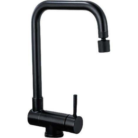 Mitigeur de cuisine rabattable noir – Bec pivotant 360° – 2 jets anti éclaboussure – Corps en laiton durable – Pour évier sous fenêtre (1/5)