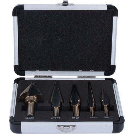 5Pcs HSS Forets étagé Mèche conique Trépan à redan kit Outil électrique avec Boîte range (1/4)