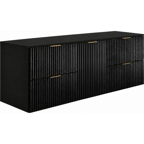 Mobile sottolavabo sospeso 160 cm, 4 cassetti, 1 anta, chiusura ammortizzata, cesto portabiancheria, Nero, maniglie dorate, 160 x 46 x 57 cm (1/5)