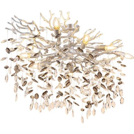 Deckenleuchte Kronleuchter Deckenlampe silber Glaskristalle rauchfarben H 50 cm